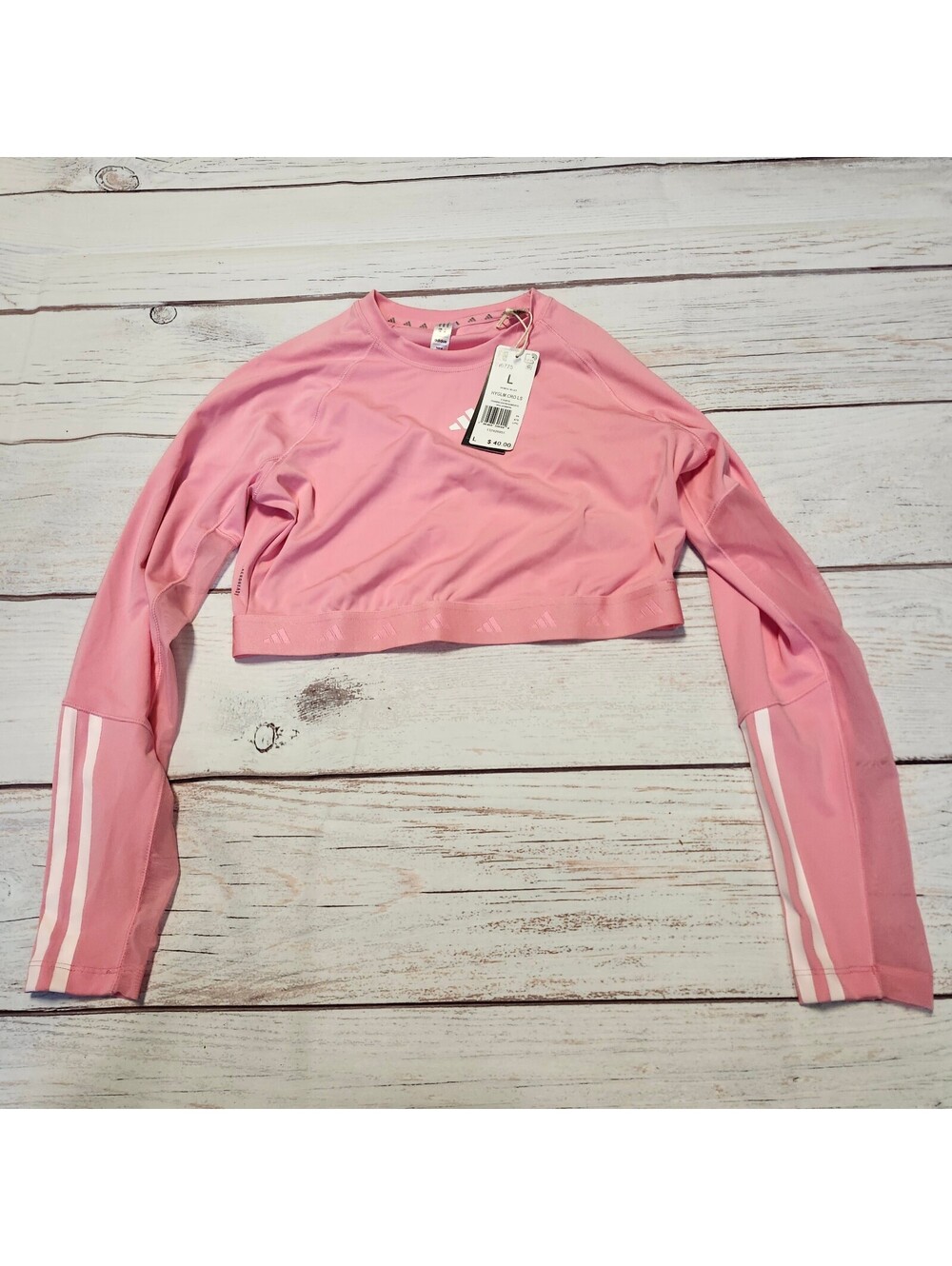Adidas Pink Long Sleeve Cropped Athletic Top Size Large NWT
